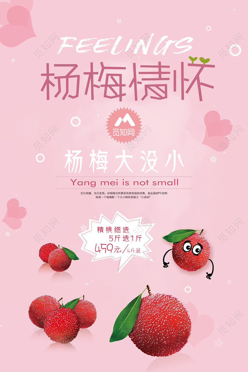 粉色背景杨梅水果杨梅情怀促销海报