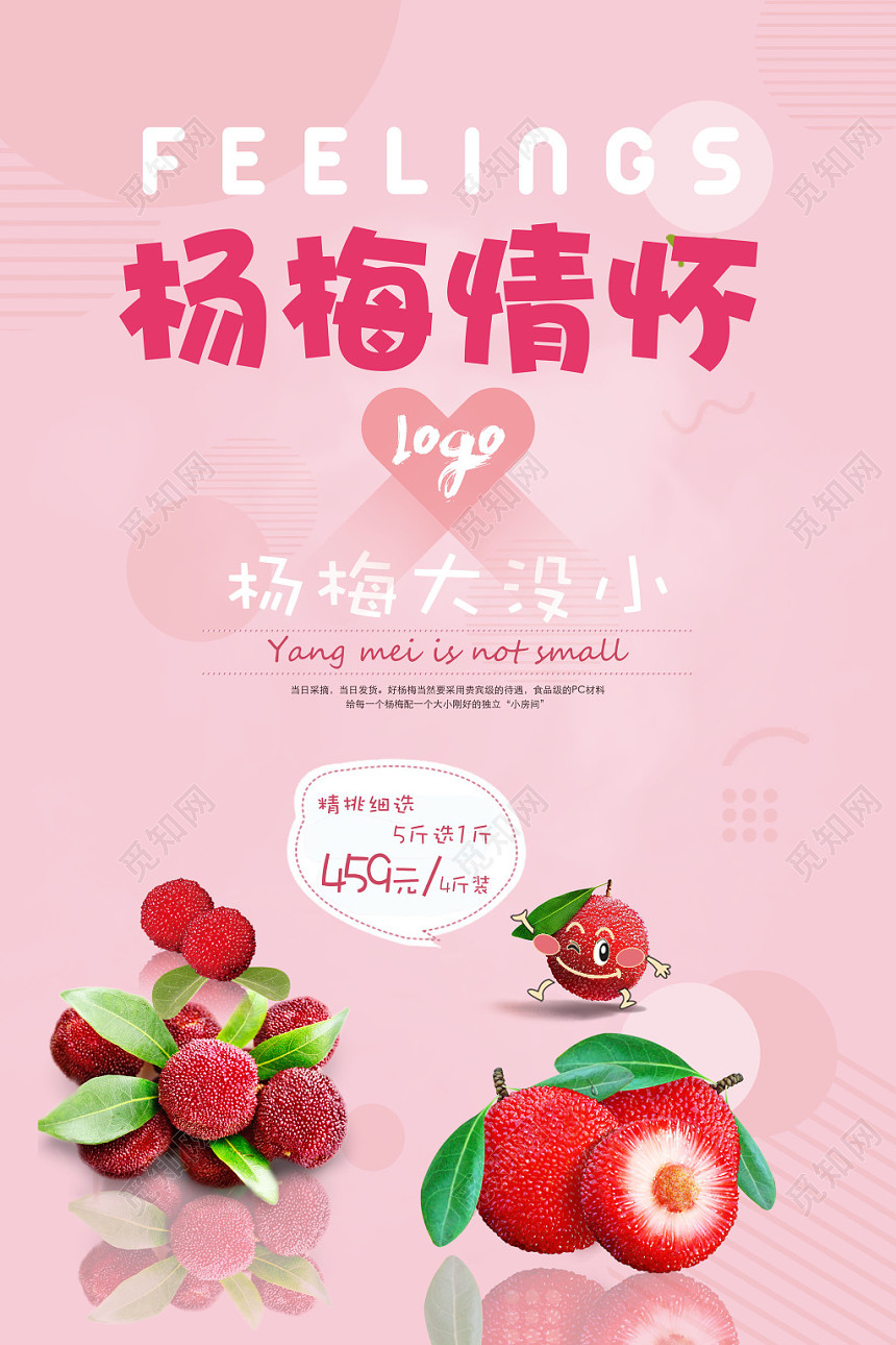 粉色清新杨梅情怀水果促销宣传海报