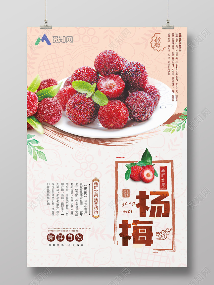 简约新鲜水果杨梅清香自然宣传海报