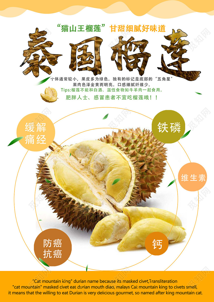 简洁榴莲泰国榴莲宣传水果促销海报
