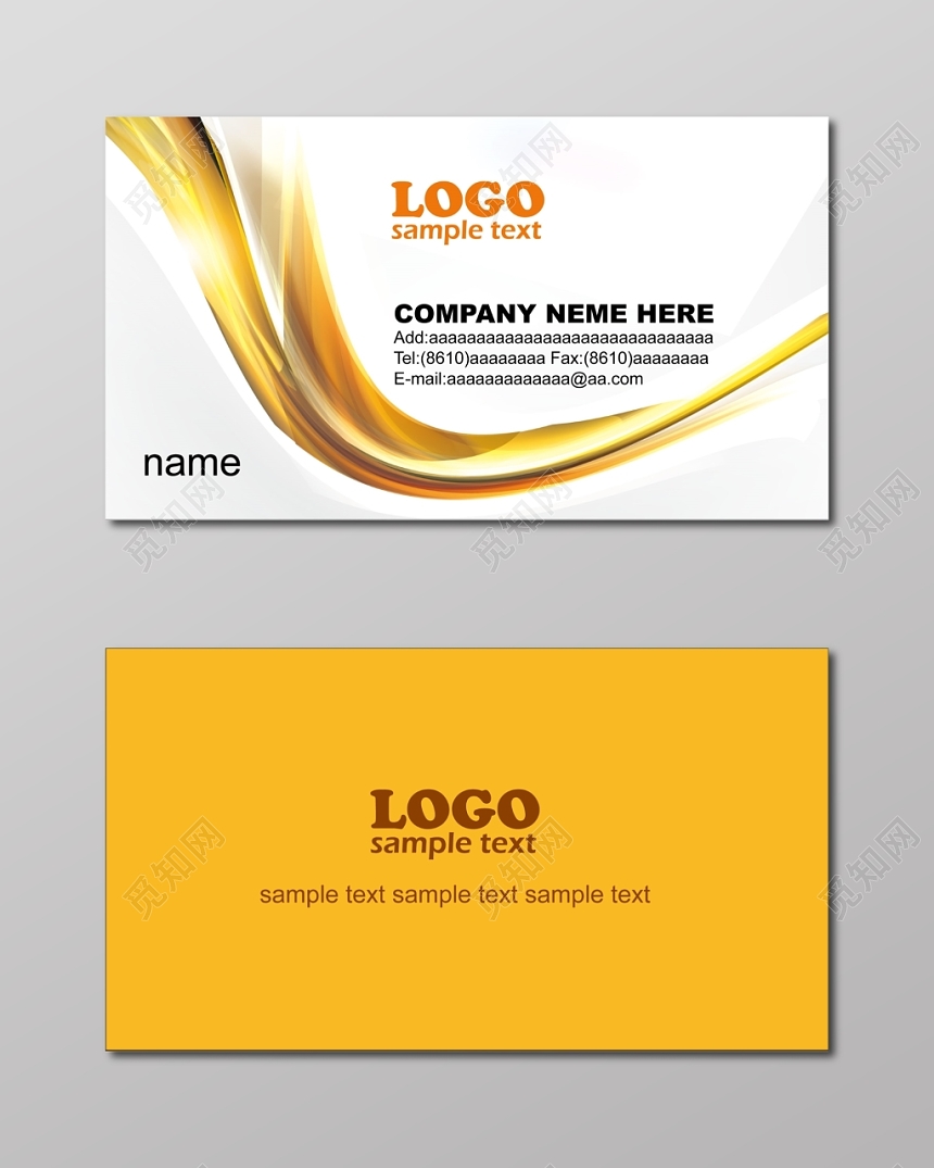 名片设计模板简约黄色英文人物介绍名片