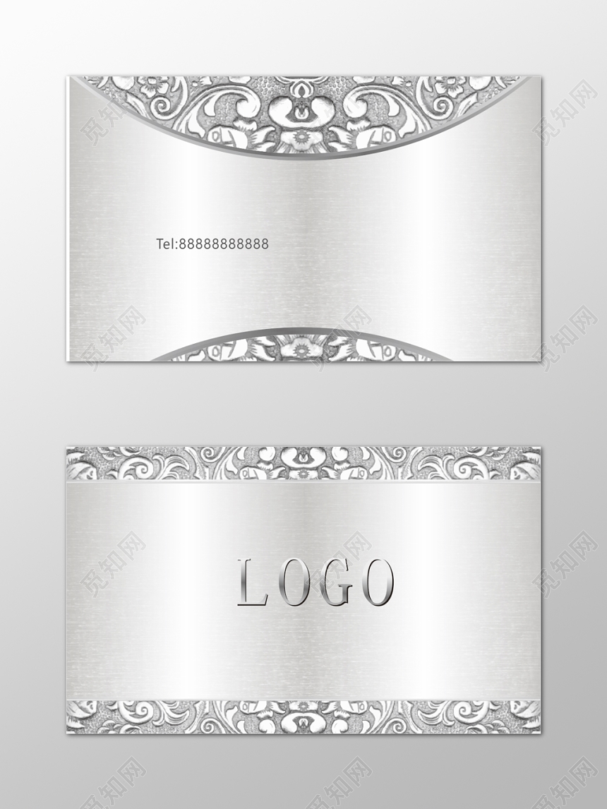 图文店名片银色简约大方名片设计模板