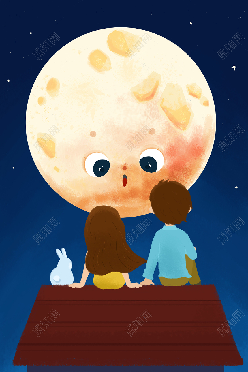 手绘插画可爱中秋赏月插画海报设计