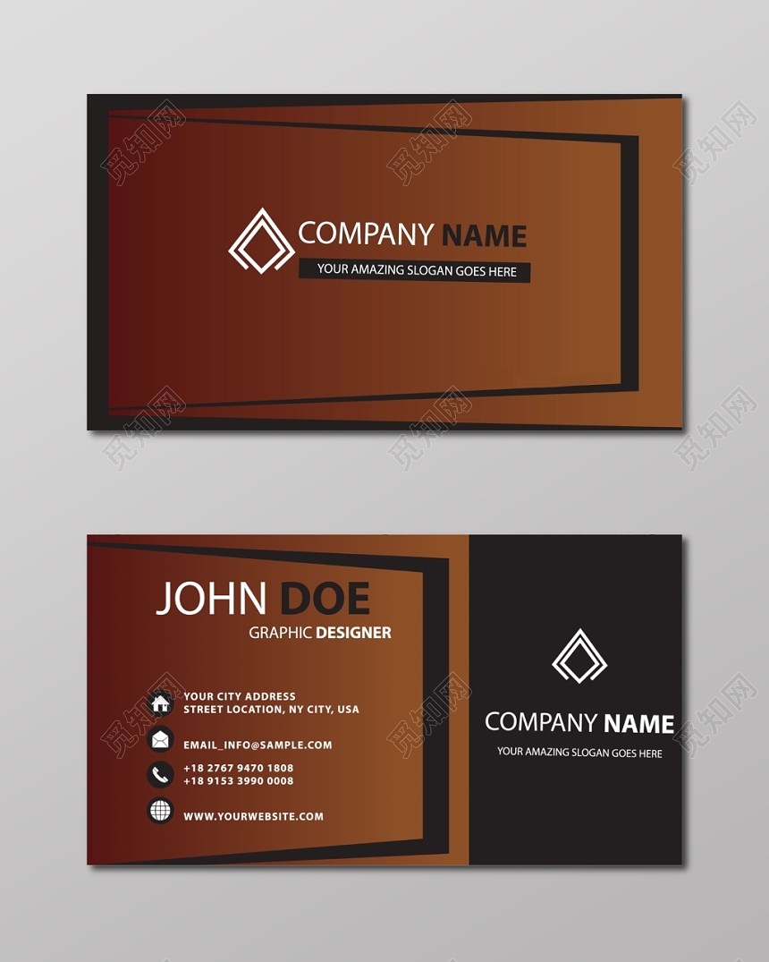 创意名片设计复古棕黑色简约名片设计模板