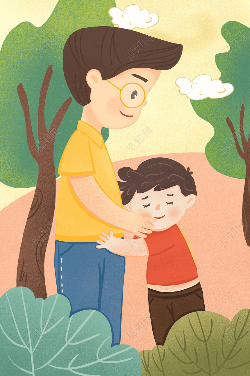 卡通手绘父亲节温暖父亲