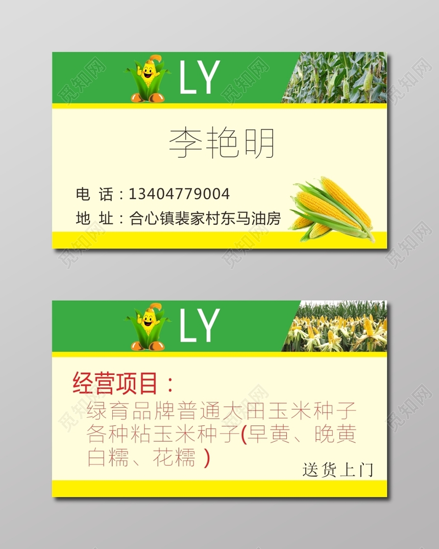 简约浅色个人玉米名片