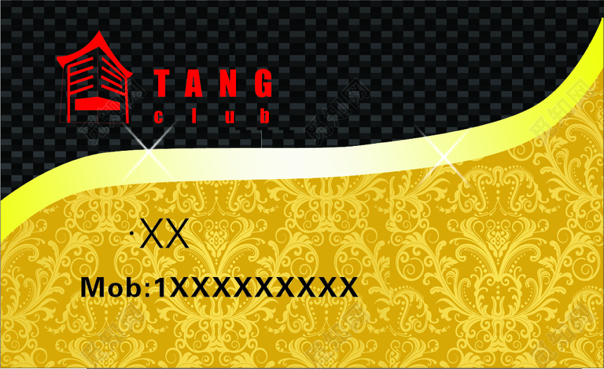 黄色古典花纹酒吧名片
