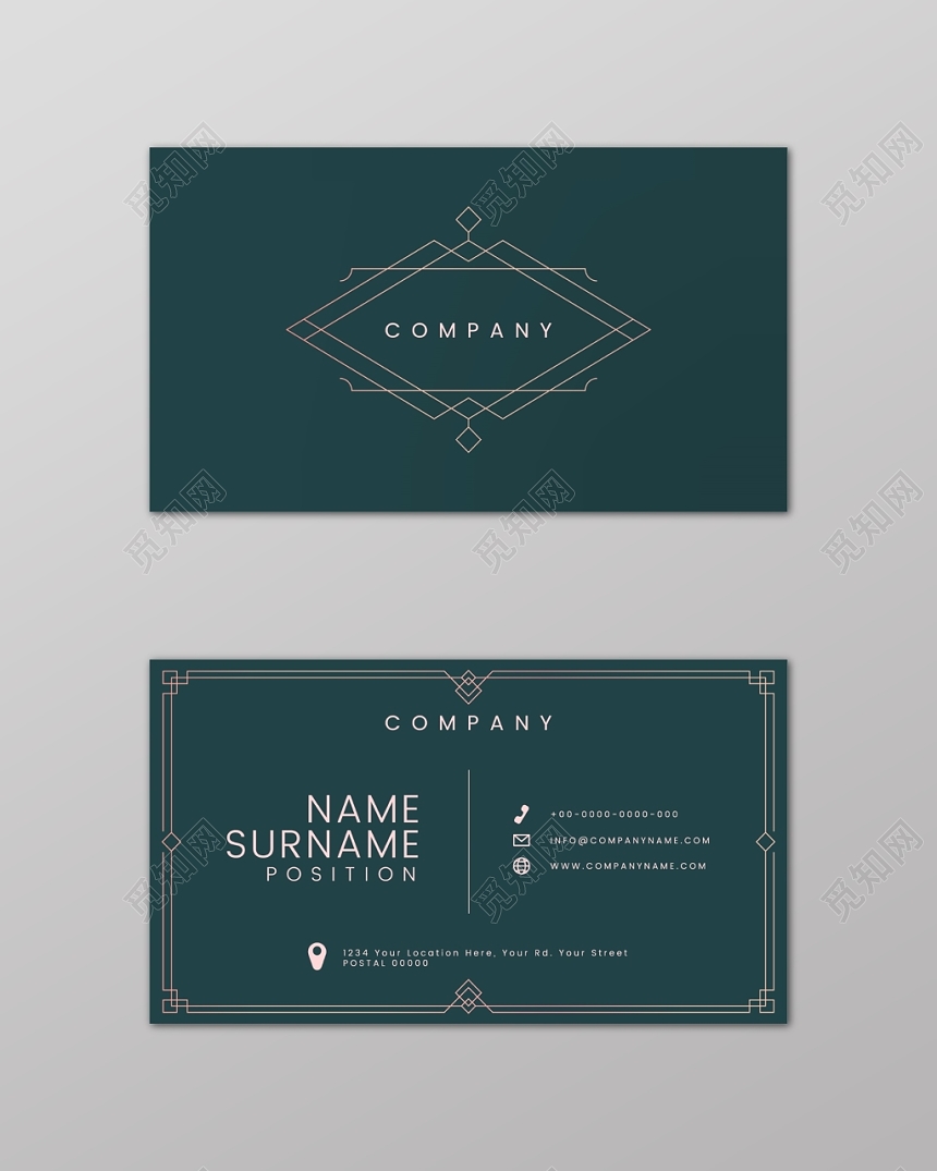 简约大气水墨绿商务个人国外名片