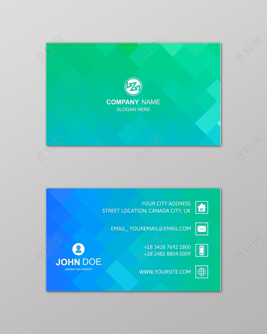 几何科技绿色商务个人渐变名片