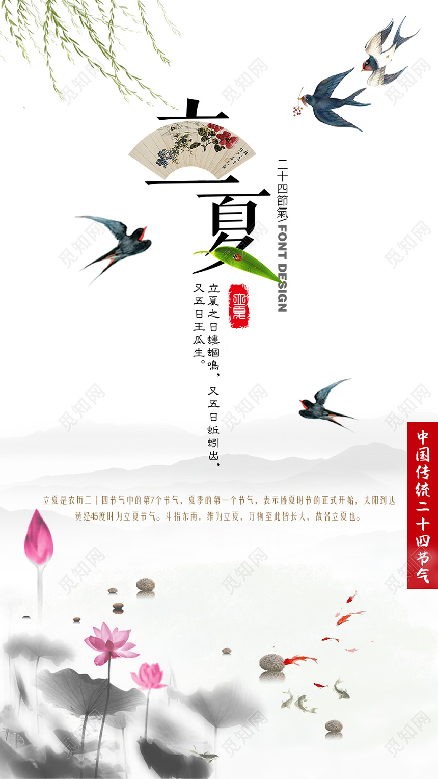 二十四中国传统节气二十四节气小清新立夏海报