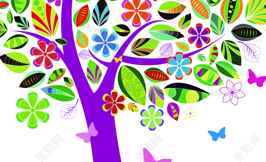 彩色大树清新名片背景模板