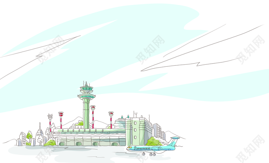 机场插画名片背景模板