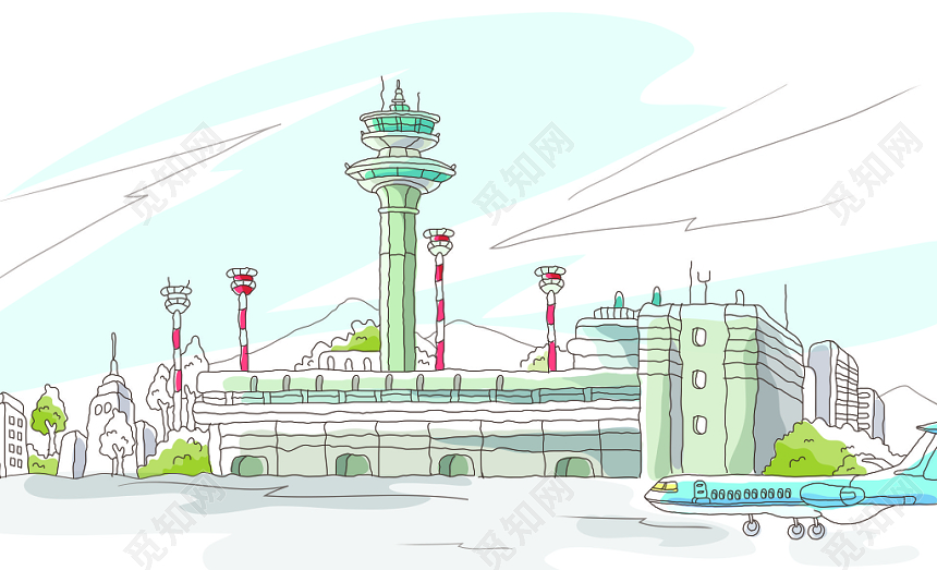 机场插画名片背景模板