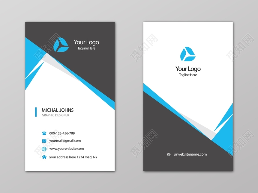 创意几何蓝色商务个人时尚名片