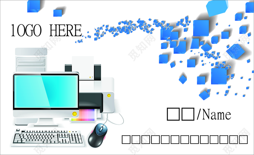 白色电脑名片模板