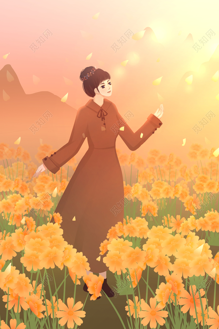 卡通秋天女孩人物展板