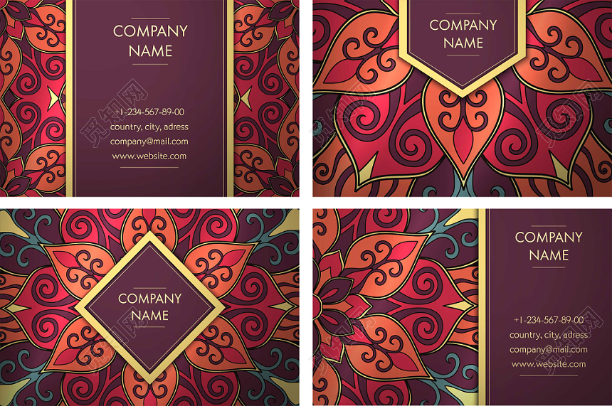 酒红色高级公司名片模板