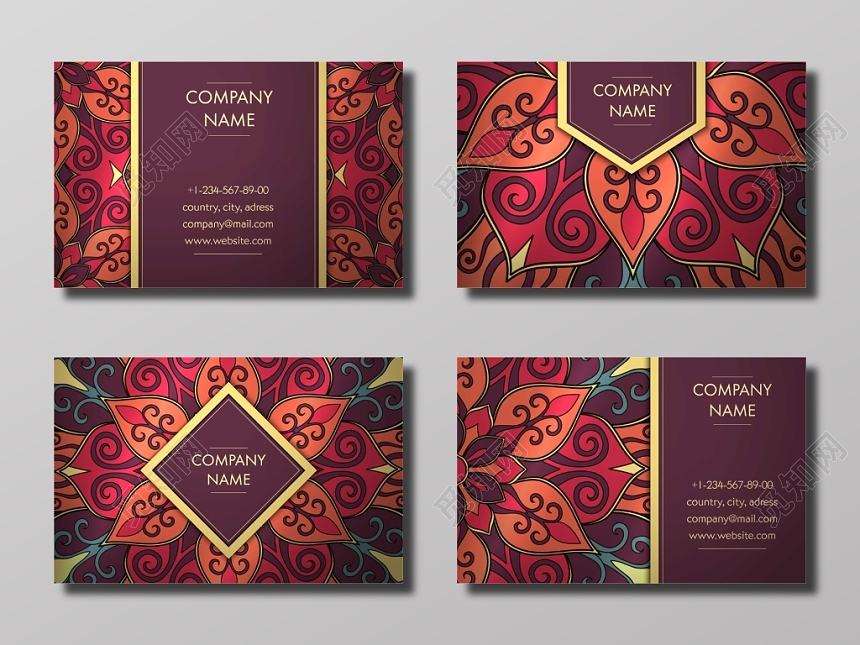 酒红色高级公司名片模板