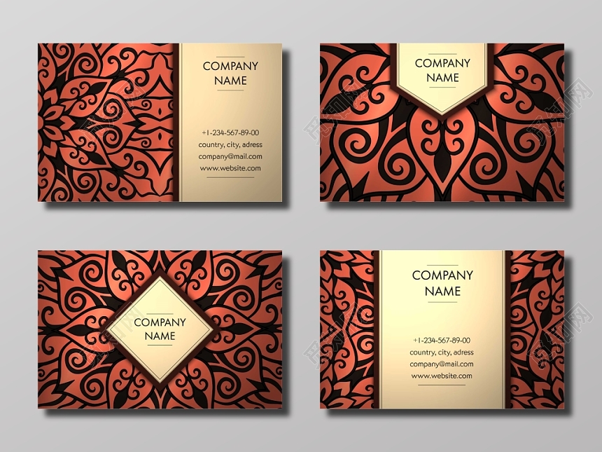 橙色光影花纹装饰公司名片模板