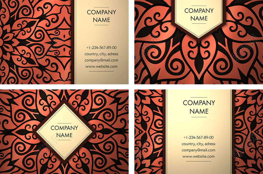 橙色光影花纹装饰公司名片模板