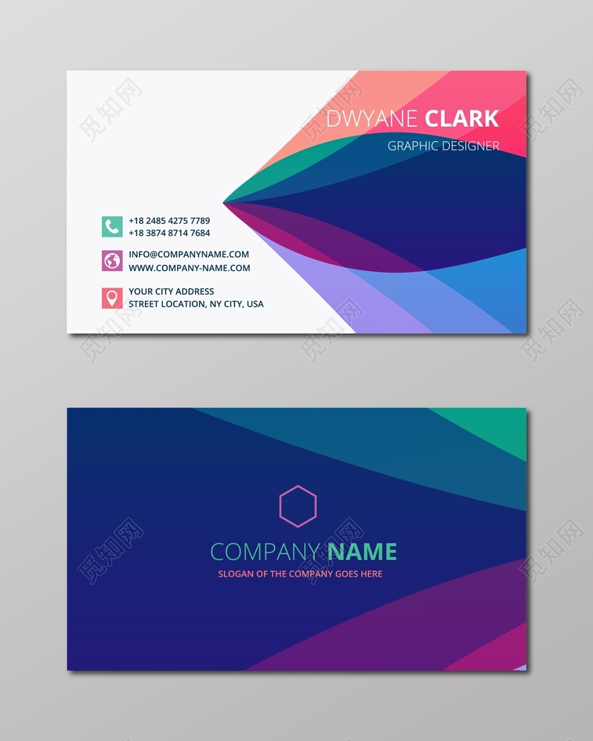 高端简约蓝色个人商务彩色名片