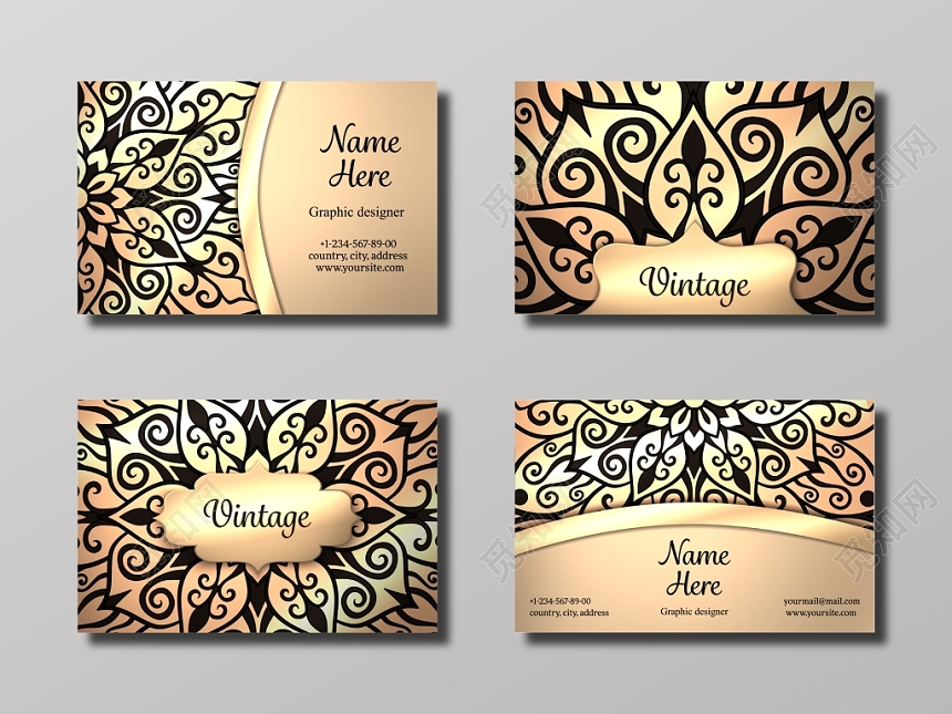 金色名片黑色花边公司名片模版