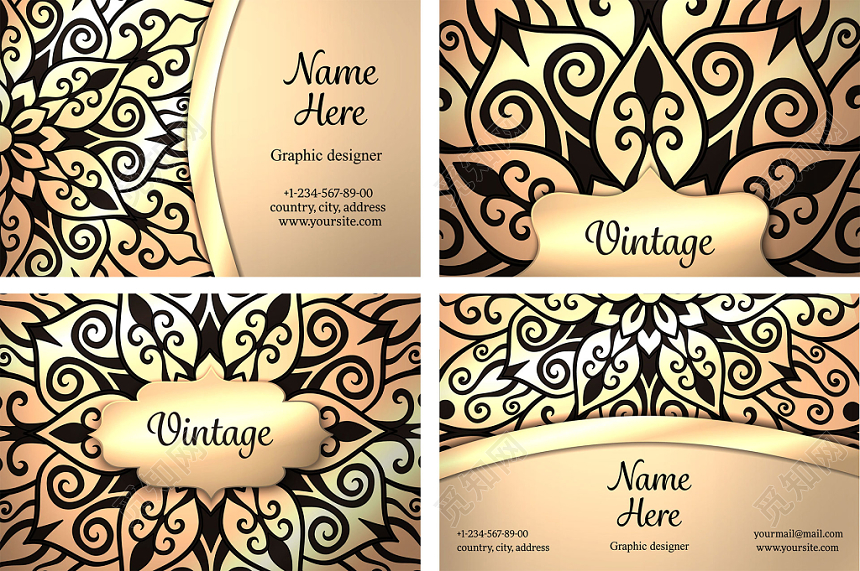 金色名片黑色花边公司名片模版