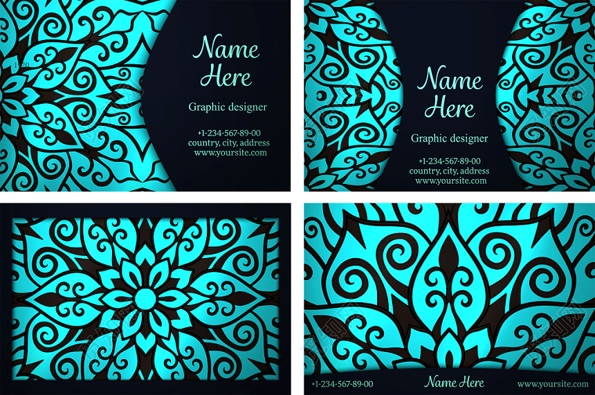 深色镂空花纹大气公司名片模版