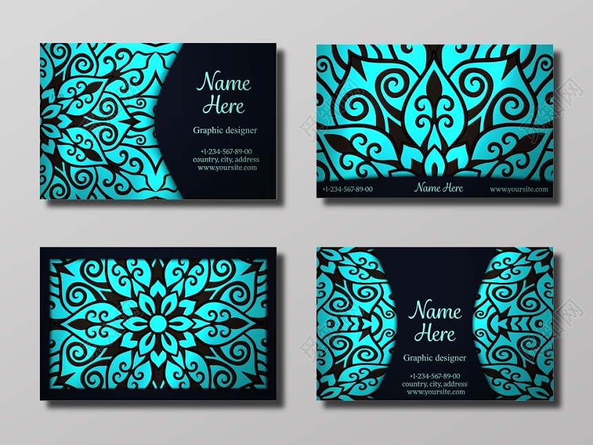 深色镂空花纹大气公司名片模版