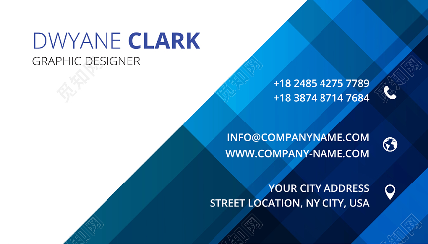 时尚名片简约蓝色炫酷科技名片设计模板