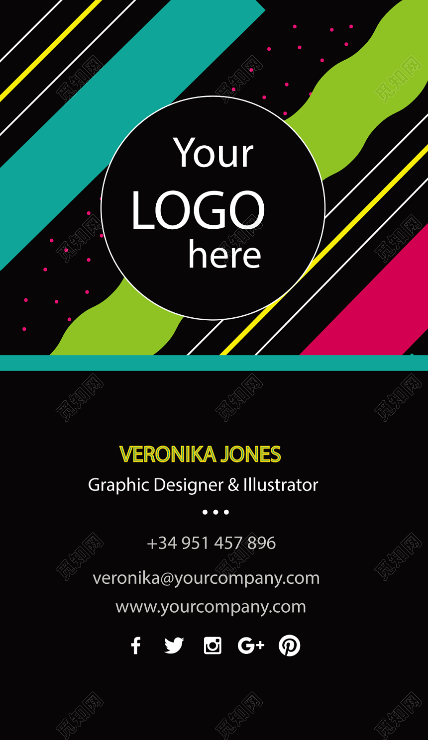 复古名片创意彩色线条名片设计模板