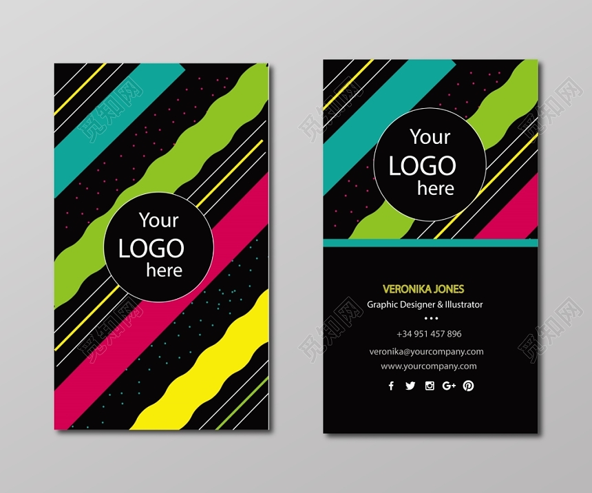复古名片创意彩色线条名片设计模板