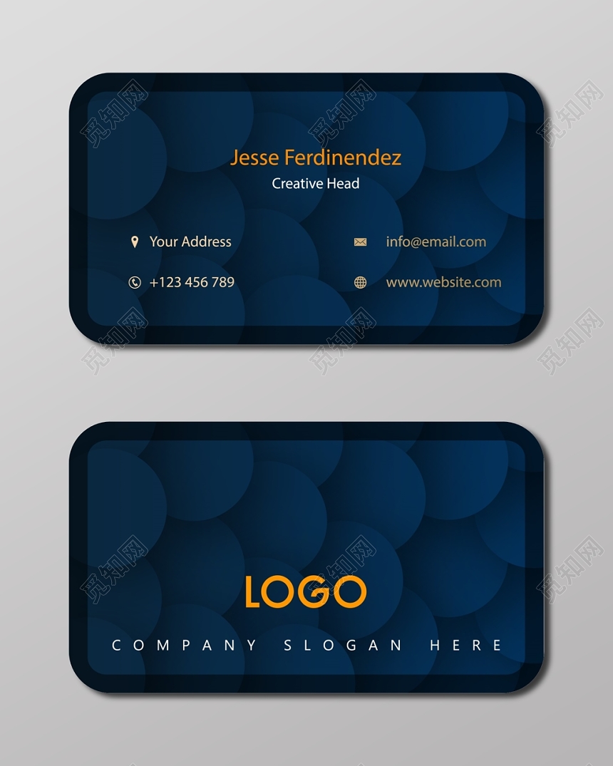 商务圆角蓝色英文个性名片