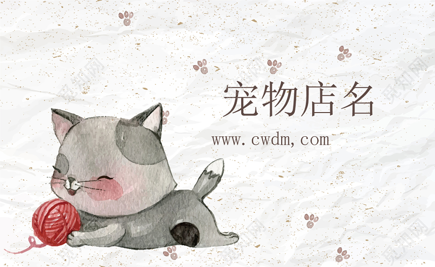 手绘猫咪宠物店名片