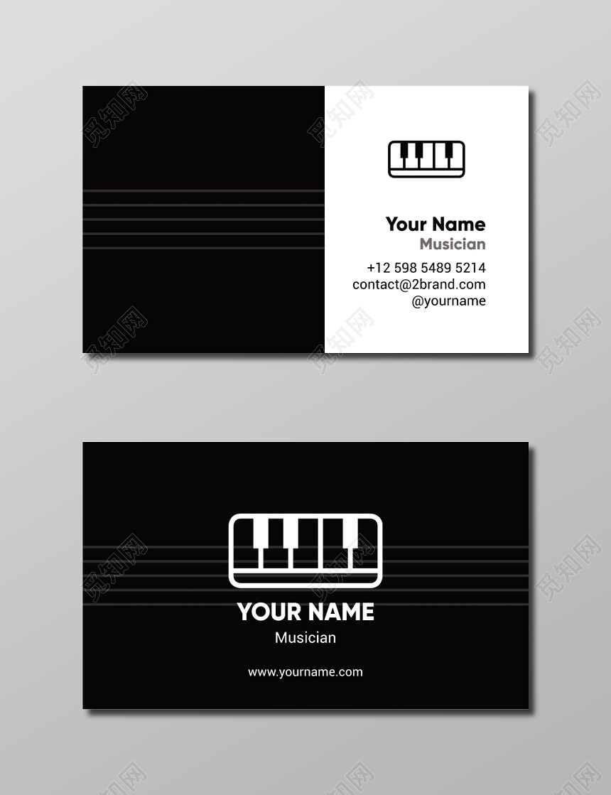 黑白钢琴名片模板