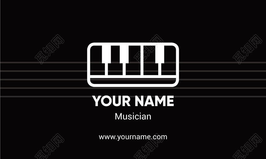 黑白钢琴名片模板
