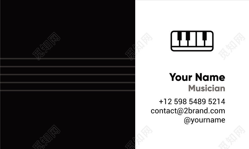 黑白钢琴名片模板