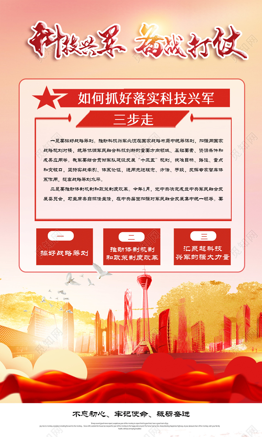 红色大气科技兴军备战打仗党建制度党建党课海报