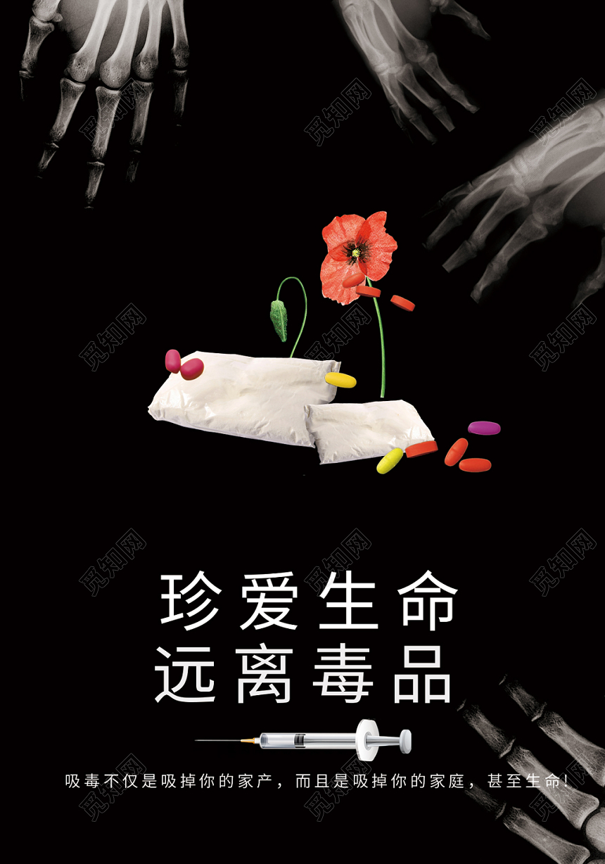 黑色简约公益慈善禁毒珍爱生命远离毒品海报