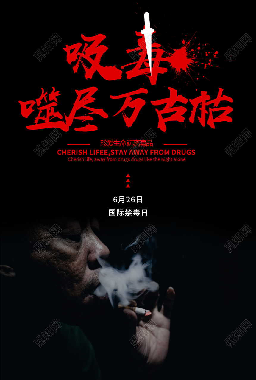 简约黑色公益慈善禁毒吸毒噬尽万古枯海报
