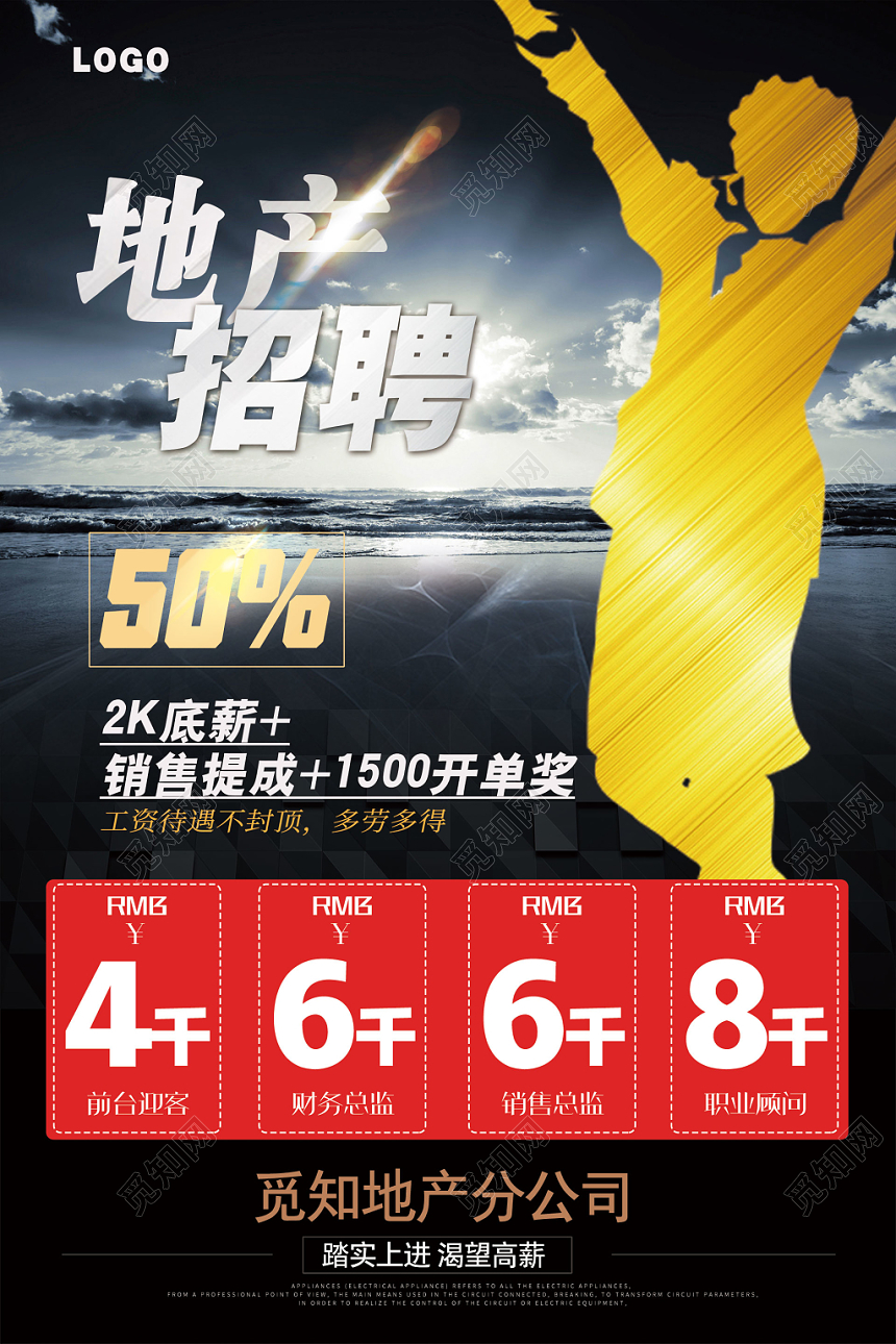 黑色大气简约风地产招聘房地产招聘精英海报设计