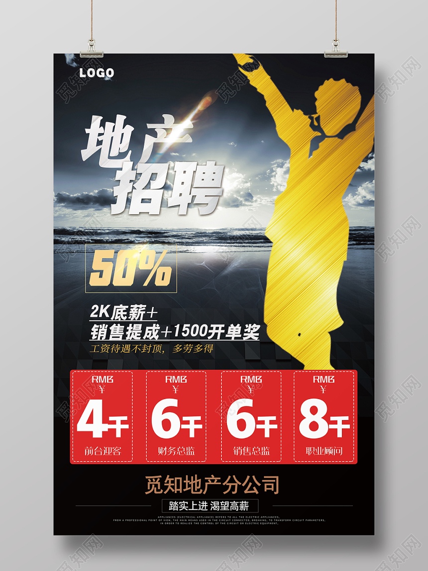 黑色大气简约风地产招聘房地产招聘精英海报设计