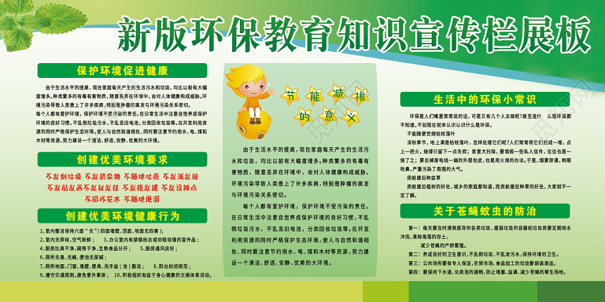 绿色清新环保教育知识宣传栏展板设计