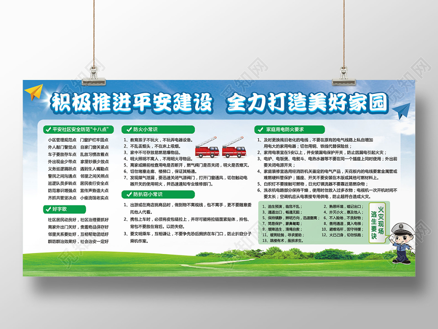 白色简约清新环保宣传栏防火常识知识展板设计