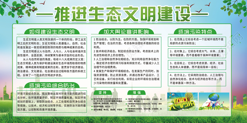 绿色清新低碳节能环保宣传栏保护环境展板设计