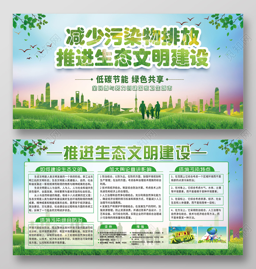 绿色清新低碳节能环保宣传栏保护环境展板设计