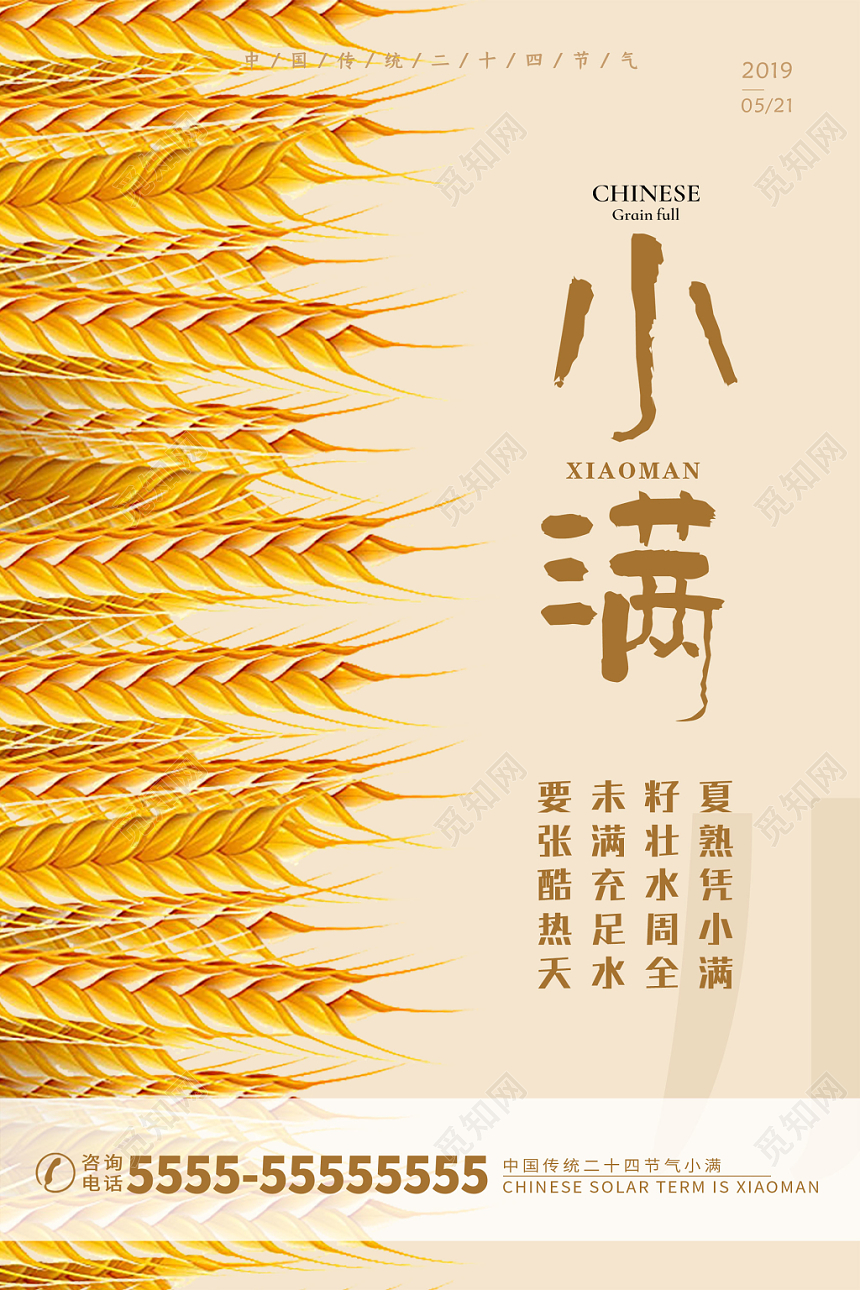 黄色简约二十四节气小满宣传海报