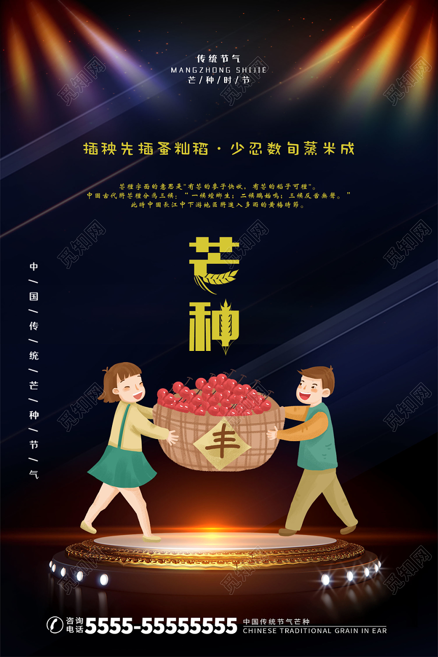 黑色简约二十四节气芒种宣传海报