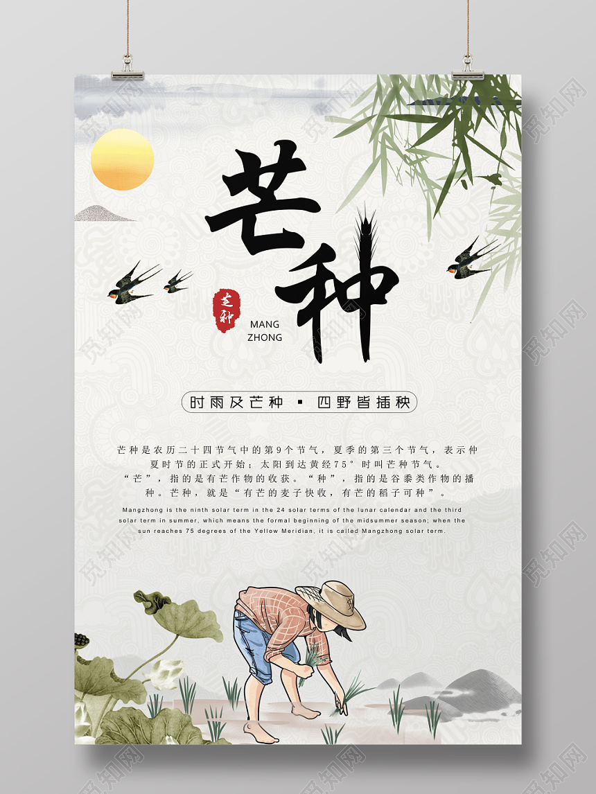 24节气中国风简约大气芒种节气宣传海报展板
