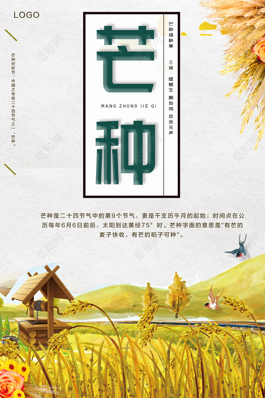 芒种24节气二十四节气芒种插画创意海报